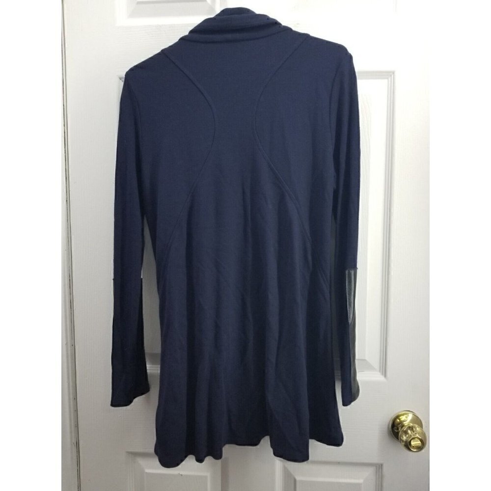 Fifteen Twenty Navy Side Zip Sweater Jacket Lambs Leather Arm Size Small - Picture 2 of 8